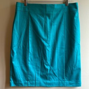 Teal Blue Polished Cotton Pencil Skirt